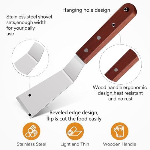 Small Metal Spatula Set with Thin Beveled Edge, Wood Handle - Image 4