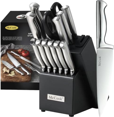 McCook Knife Set Sharp Kitchen Knife Block Set w Built-in Sharpener by McCook