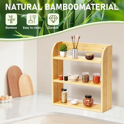 ROMGUAR CRAFT 3 Tier Bamboo Spice Rack Countertop or Wall Mounting - Image 5