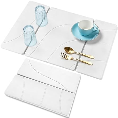 Large Stone Drying Mat for Kitchen Counter, Water-Absorbent Marble Diatomaceous by BOMOKSHomeAccessories