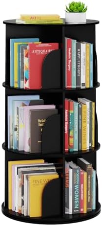 SpaceAid 3 Tier Rotating Bookshelf Tower, Spinning Bookcase Lazy Susan by SpaceAid