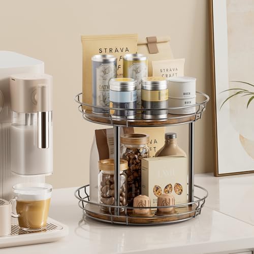 LAMU 2 Tier Lazy Susan Turntable Rotating Spice Rack Organizer - Image 6