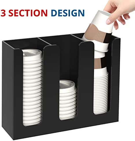 KOTEMON Acrylic Cup and Lid Holder, 3 Compartment, Disposable Coffee Cup - Image 2