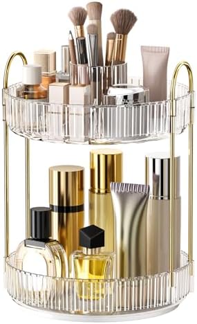 360° Rotating Makeup Organizer, Large-Capacity Skincare Make Up Storage 2 Tier - Image 2