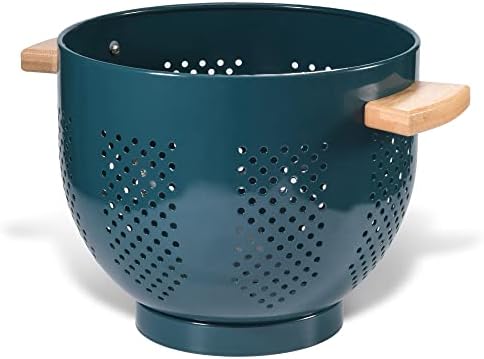 Metal Colander with Wood Handle, Powder Coated Steel Large Kitchen Strainer by Unknown