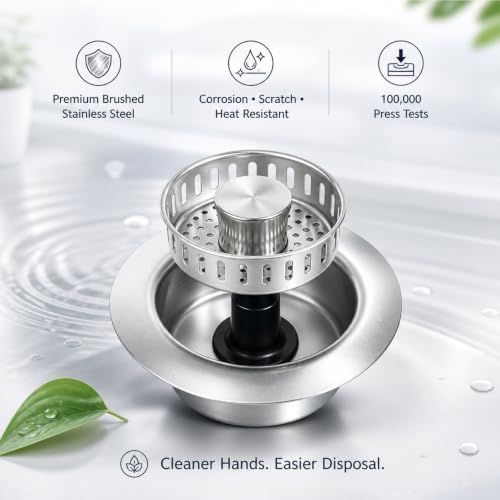 2 Pack Kitchen Sink Drain Strainer, 3 in 1 Stainless Steel Pop Up Sink Stopper - Image 3
