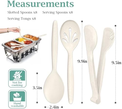 Reusable Plastic Serving Utensils Set of 24, Heavy Duty Wheat straw Large - Image 2