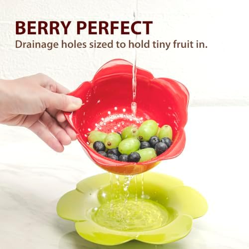 bzyoo 4 PC Drain & Serve Berry Rose Shape Bowl Set Colander w/Saucer Plate - Image 4