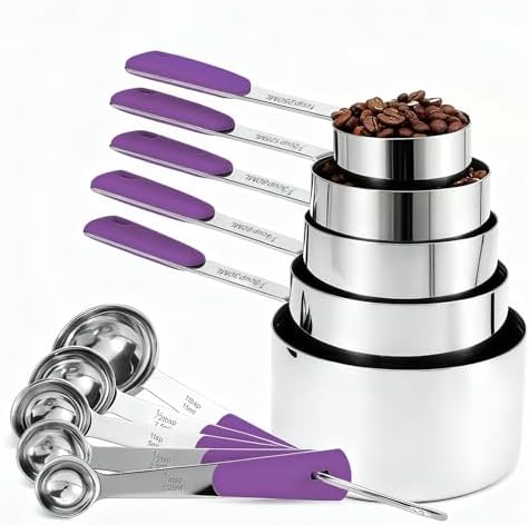 Bopei 10-Pcs Stainless Steel Measuring Cups & Spoons Set by Bopei