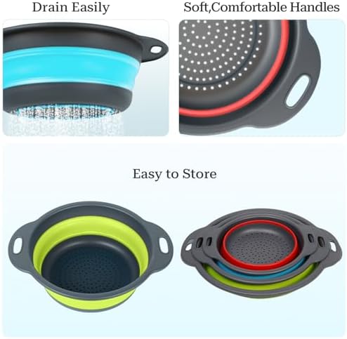 Collapsible Colander 3-Pack Set Space-Saving Foldable Kitchen Strainer - Image 4