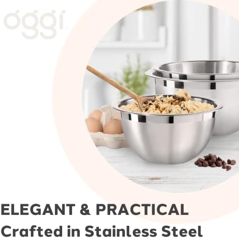 Oggi 3-Quart Two-Tone Stainless Steel Mixing Bowl, Making Dough, Dressing Salads - Image 4