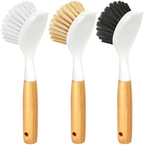 Holikme 3 Pack Dish Brush with Bamboo Handle Cleaning Brush by Holikme