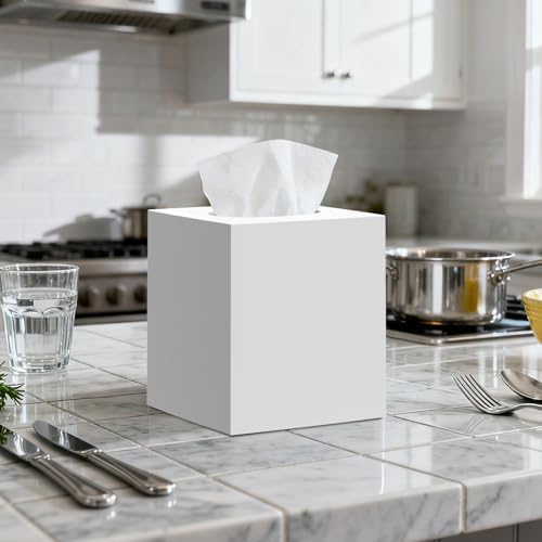 2 Pack Tissue Box Cover, Square Plastic Tissue Holder Non-Slip Base - Image 2