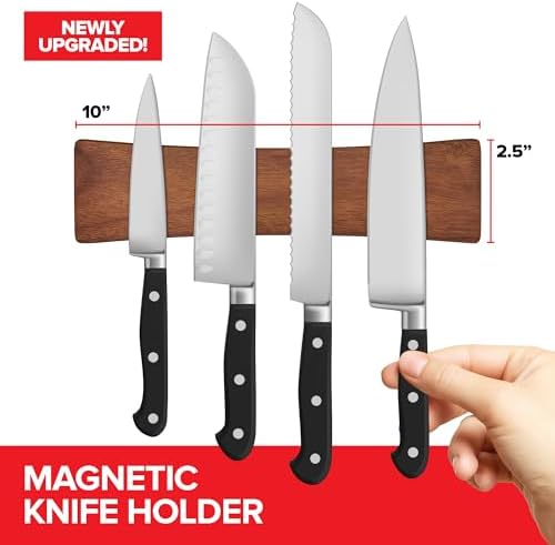 10 Inch Acacia Wood Magnetic Knife Holder - Image 2