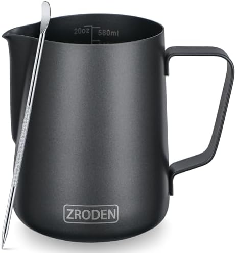 Milk Frothing Pitcher, 20oz Espresso Steaming Pitchers Stainless Steel by Zroden