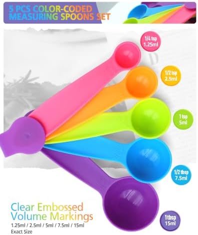 Measuring Spoons Set of 5, Fade-Proof Markings, Color Coded Plastic - Image 3