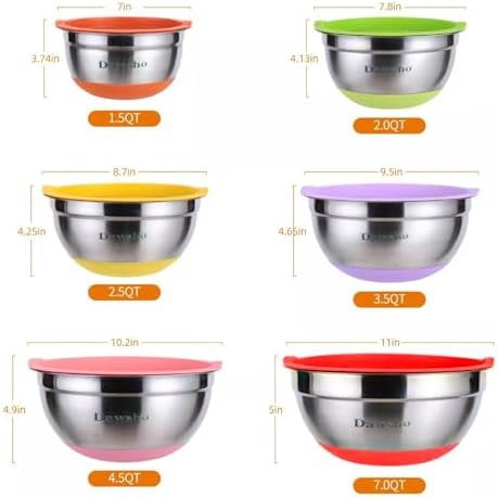 Mixing Bowls with Lids 6 Piece, Stainless Steel Nesting Bowls Set - Image 2