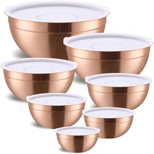 Rose Gold Mixing Bowls with Airtight Lids, Stainless Steel Nesting Mixing Bowls by Moxinox