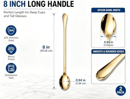 8 Inch Long Handle Iced Tea Spoons, 18/8 Stainless Steel Coffee Spoons - Image 3