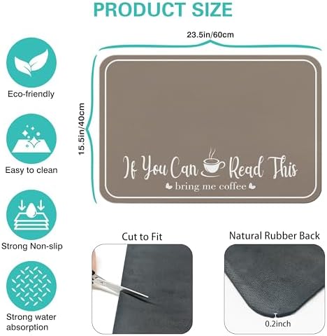 Coffee Bar Mat for Countertops 23inx15in, Absorbent Hide Stain Anti-Slip Cafe - Image 6