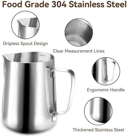 32oz Milk Frothing Pitcher, 304 Stainless Steel - Image 3