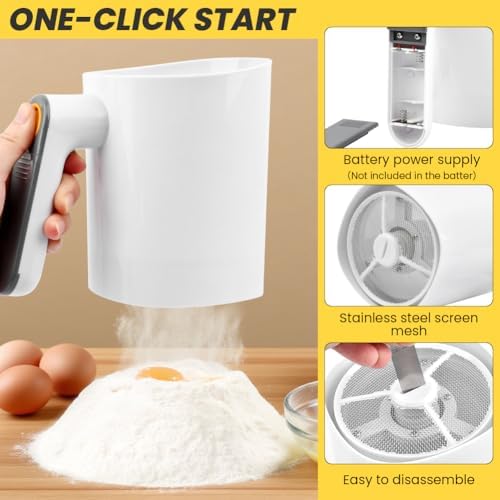 Electric Flour Sifter for Baking, 4 Cup Battery Operated Flours Sieve Cup - Image 5