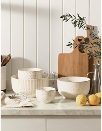 Mikiegy Ceramic Mixing Bowls Set of 4, Nesting Ceramic Embossment Stoneware - Image 7