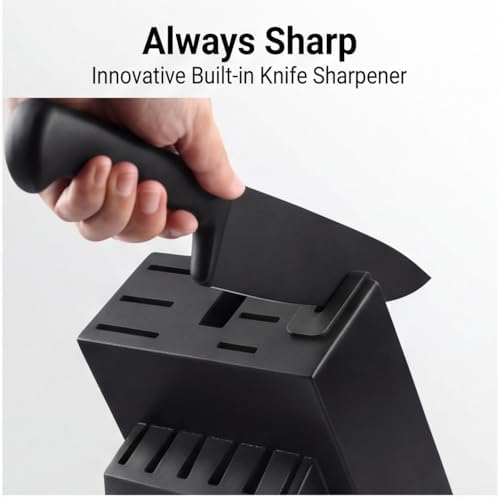 McCook Knife Set Black Kitchen Knife Block Set w Built-in Sharpener - Image 3