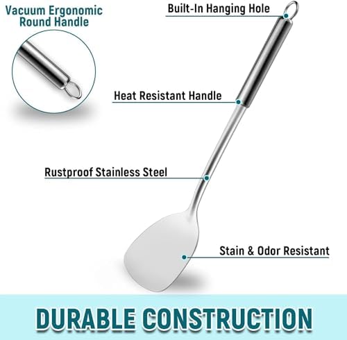 Pleafind 2-Pcs Solid & Slotted Spatula Set, 304 Stainless Steel Spatula - Image 5