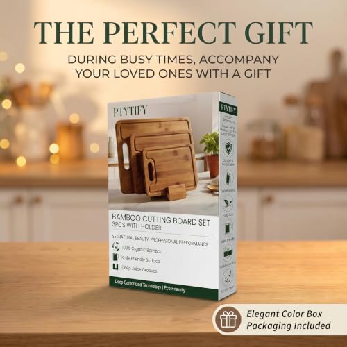 Bamboo Cutting Board Set with Holder, 3 Piece Carbonized Wood Chopping Boards - Image 7