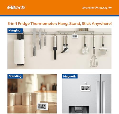 Elitech 2Pack Fridge Thermometer Hygrometer Digital Freeze Refrigerator - Image 2