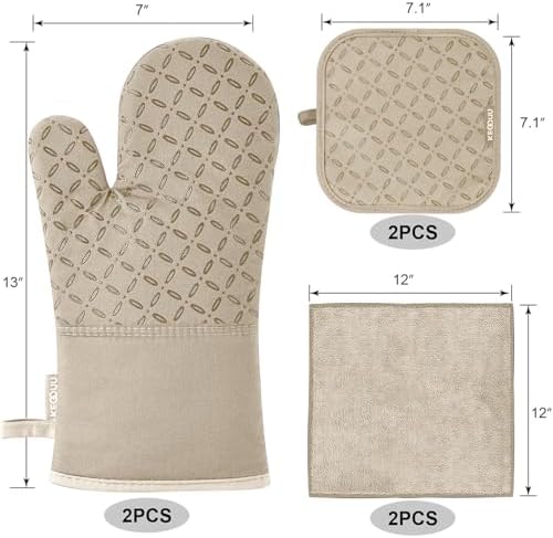 KEGOUU Oven Mitts and Pot Holders 6pcs Set, Kitchen Oven Glove High Heat - Image 2