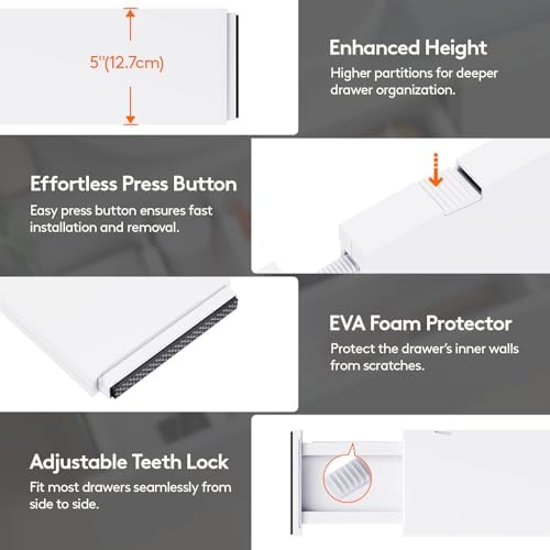 Lifewit 5" Tall Upgrade Drawer Dividers, Adjustable Deep Drawer Organizer - Image 5