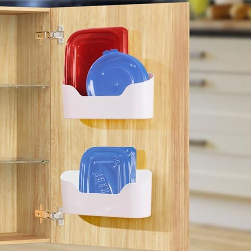 2 Pack Lid Organizers Inside Cabinet, No Drilling Adhesive Over Door Organizer by ROLIZOE
