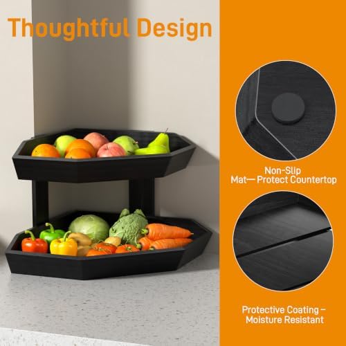 Wooden Fruit Basket for Kitchen Counter 2 Tier Fruit Bowl for Corner - Image 4