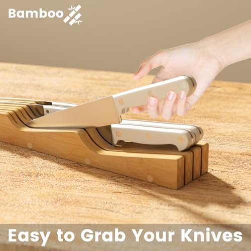 Bamboo In-Drawer Knife Block for 7 Knives, Knife Drawer Organizer, Knife Holder - Image 2