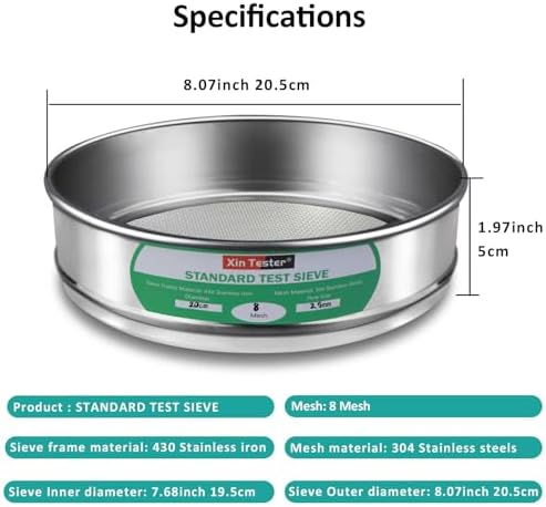 Xin Tester 8 mesh Standard Mesh Lab Sieves Laboratory Sample Test Analysis - Image 2