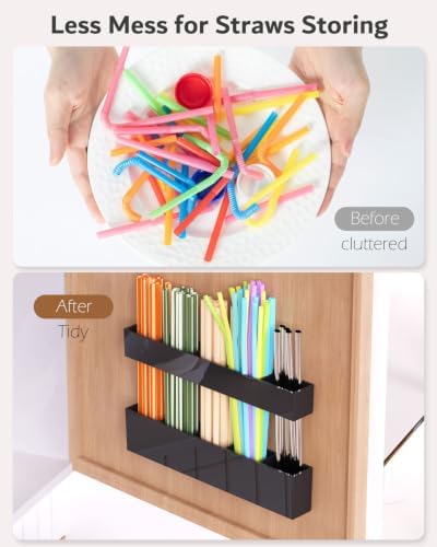 Acrylic Straw Holder for Cabinet Door, Adjustable Space-Saving Straw Organizer - Image 2