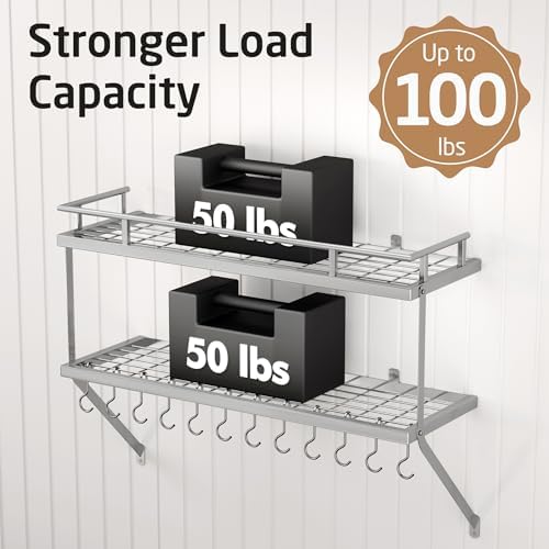 KES 30-Inch Silver Gray Pot Rack Wall Mounted, 100 Lbs Capacity - Image 3