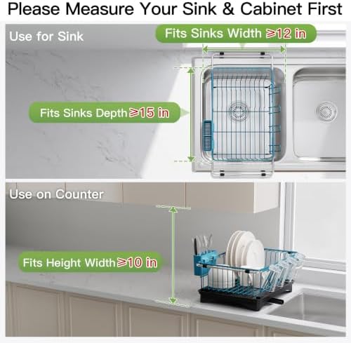 JASIWAY Blue Dish Drying Rack in Sink - Image 3