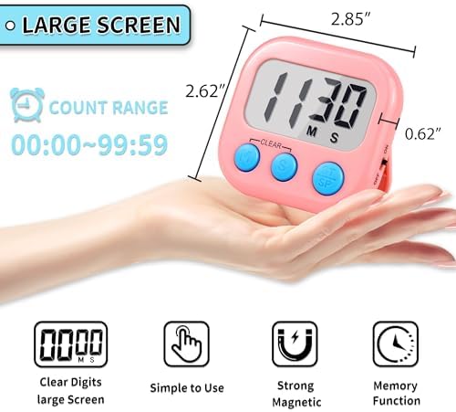 Timer for Kids Digital Kitchen Timers for Cooking- 2 Pack Blue Pink - Image 5