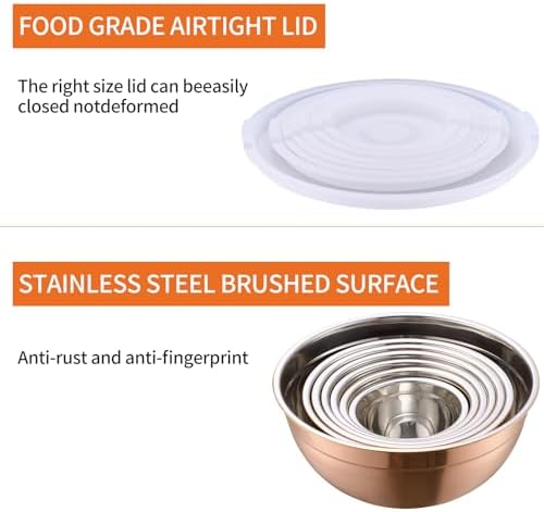 Rose Gold Mixing Bowls with Airtight Lids, Stainless Steel Nesting Mixing Bowls - Image 4