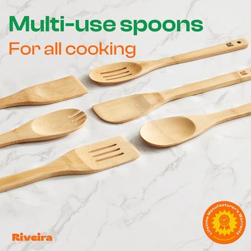 Riveira Bamboo Cooking Spoons 6-Piece – Wooden Cooking Utensils Set - Image 4