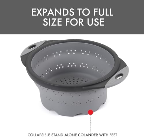 Dexas 8" Collapsible Silicone Colander in Cool Grey, Kitchen Strainer - Image 4