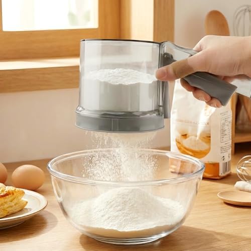 Flour Sifter for Baking with Seasoning Jar, 3 Cup, Hand Press Baking Sieve - Image 4