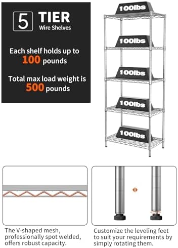SINGAYE 5 Metal Shelves Wire Shelving Storage Shelf Adjustable Unit Pantry - Image 4