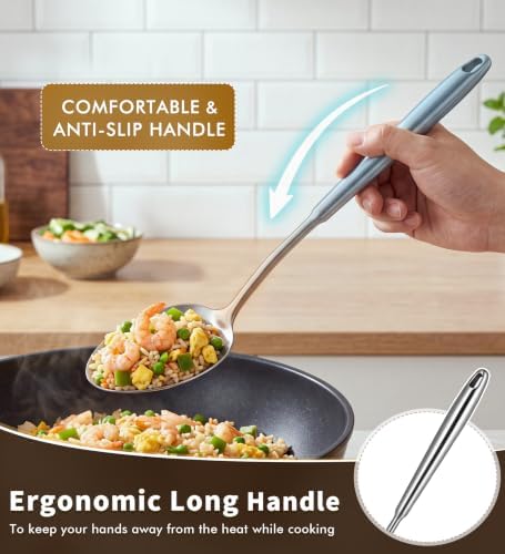 2 Pcs Stainless Steel Cooking Spoons Set, 304 Solid & Slotted Metal Serving - Image 4