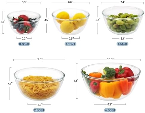 5pc Glass Mixing Bowls Sets, Glass Nesting Kitchen Thick Bowl - Image 6