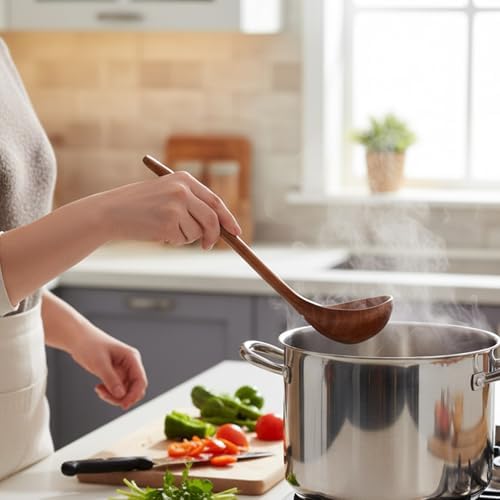 3 Size Wood Ladle Spoon with Back Hooks, Wooden Ladle - Image 5