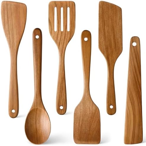 6 Pack Acacia Wood Spatula Set Non Toxic Kitchen Utensils by Ayiaren